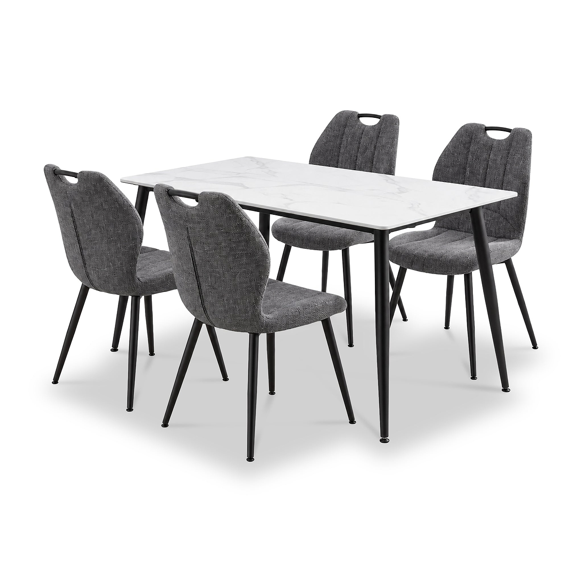 Avaston 120cm White Dining Table with 4 Delvine Dining Chairs from Roseland Furniture