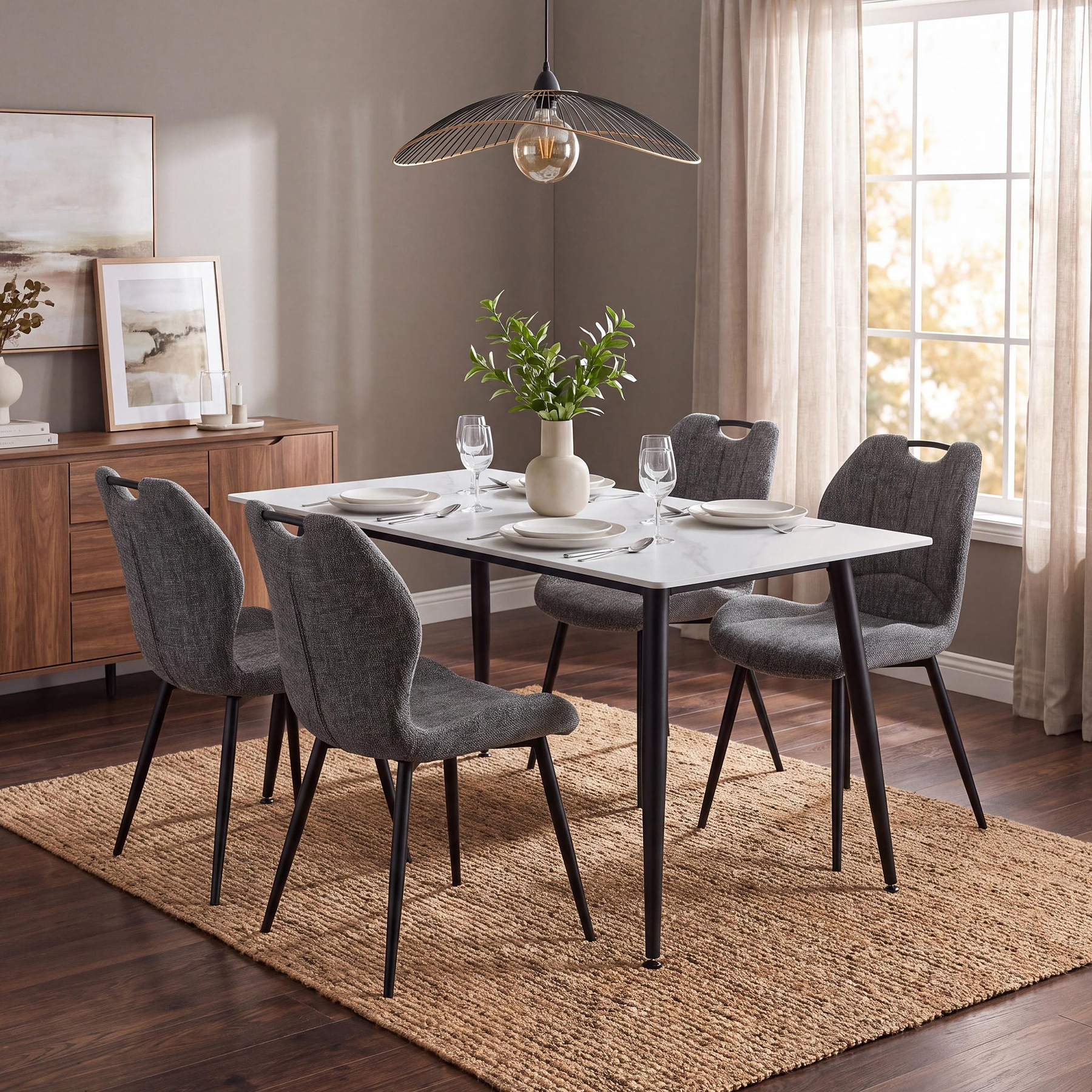 Avaston 120cm White Dining Table with 4 Delvine Dining Chairs from Roseland Furniture