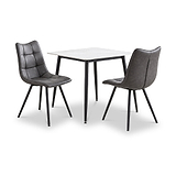 Avaston 80cm Square White Dining Table with 2 Zeno Dining Chairs from Roseland Furniture