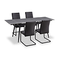 Avaston 120cm 180cm Extending Grey Table with 4 Black Dining Chairs from Roseland Furniture