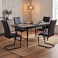 Avaston 120cm 180cm Extending Grey Table with 4 Black Dining Chairs from Roseland Furniture