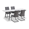 Avaston 120cm 180cm Extending White Table with 4 Grey Dining Chairs from Roseland Furniture