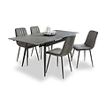 Avaston 120cm-180cm Grey Extending Dining Table with 4 Grey Luna Dining Chairs from Roseland Furniture