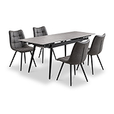 Avaston 120cm 180cm Extending Grey Table with 4 Zeno Dining Chairs from Roseland Furniture