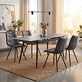 Avaston 120cm 180cm Extending Grey Table with 4 Zeno Dining Chairs from Roseland Furniture