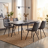 Avaston 120cm 180cm Extending Grey Table with 4 Zeno Dining Chairs from Roseland Furniture