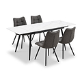 Avaston 120cm 180cm Extending White Table with 4 Zeno Dining Chairs from Roseland Furniture
