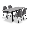 Avaston 120cm 180cm Extending Grey Table with 4 Delvine Dining Chairs from Roseland Furniture