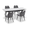 Avaston 120cm 180cm Extending White Table with 4 Delvine Dining Chairs from Roseland Furniture