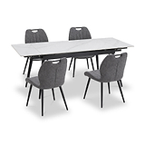 Avaston 120cm 180cm Extending White Table with 4 Delvine Dining Chairs from Roseland Furniture