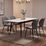 Avaston 120cm 180cm Extending White Table with 4 Delvine Dining Chairs from Roseland Furniture