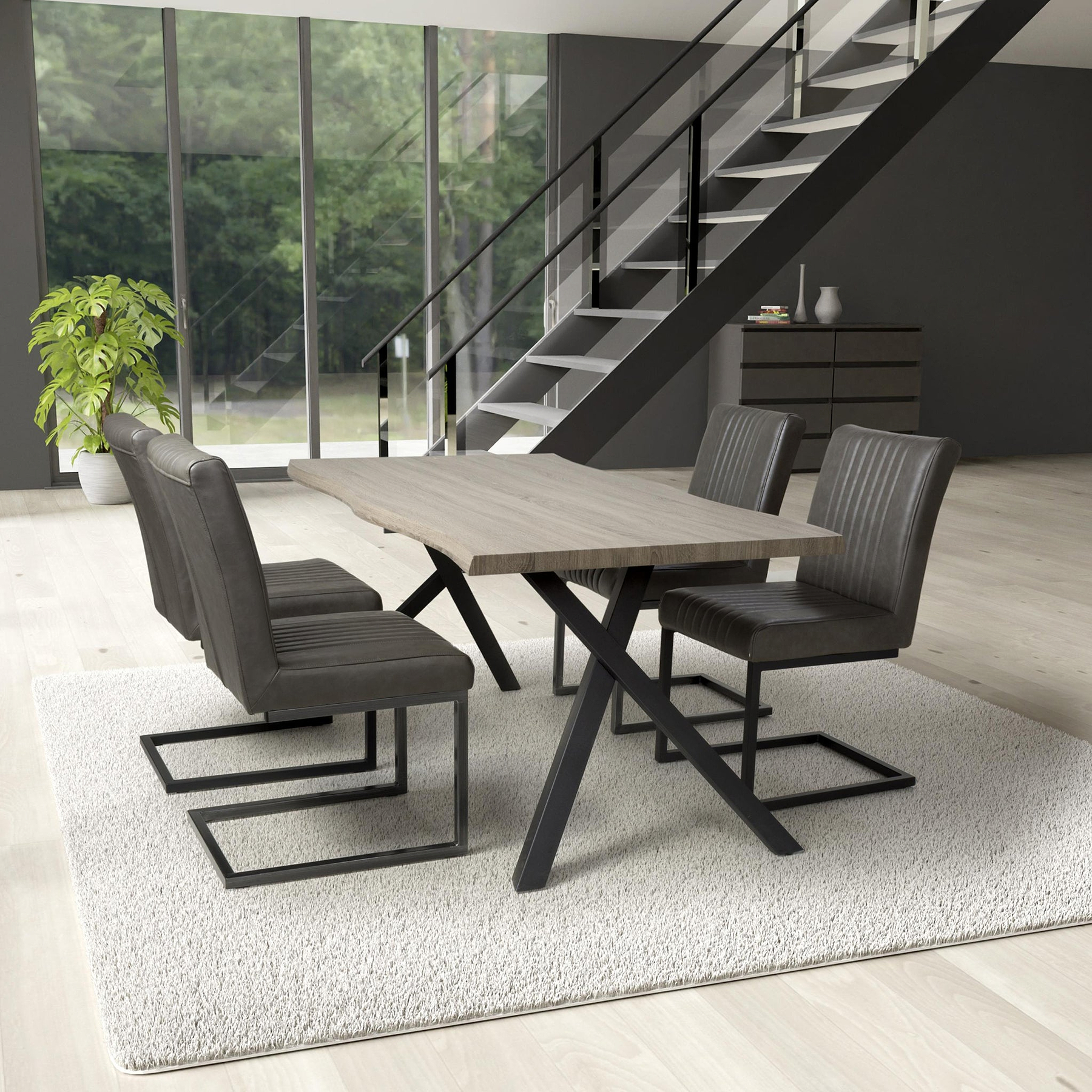 Kenwyn 160cm Curved Dining Table with 4 Branok Dining Chairs from Roseland Furniture