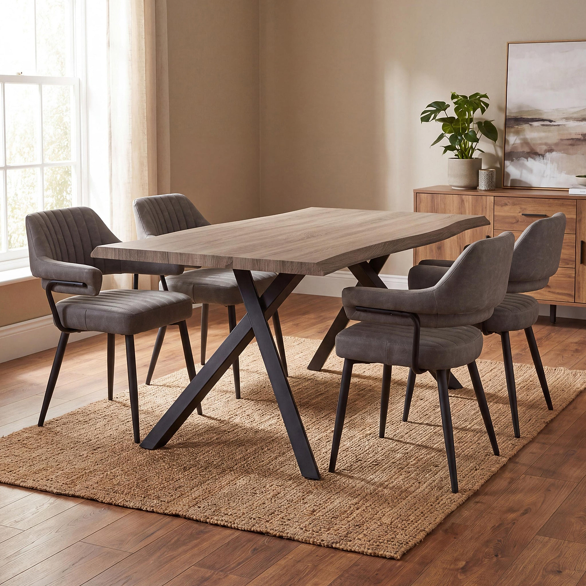 Kenwyn 160cm Curved Dining Table with 4 Rhonwen Dining Chairs from Roseland Furniture