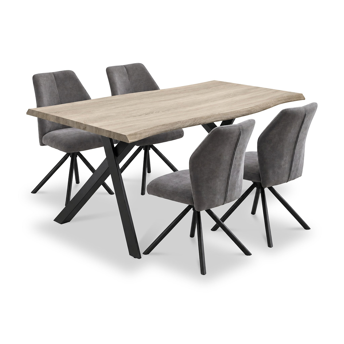 Kenwyn 160cm Curved Dining Table with 4 Sedna Dining Chairs from Roseland Furniture