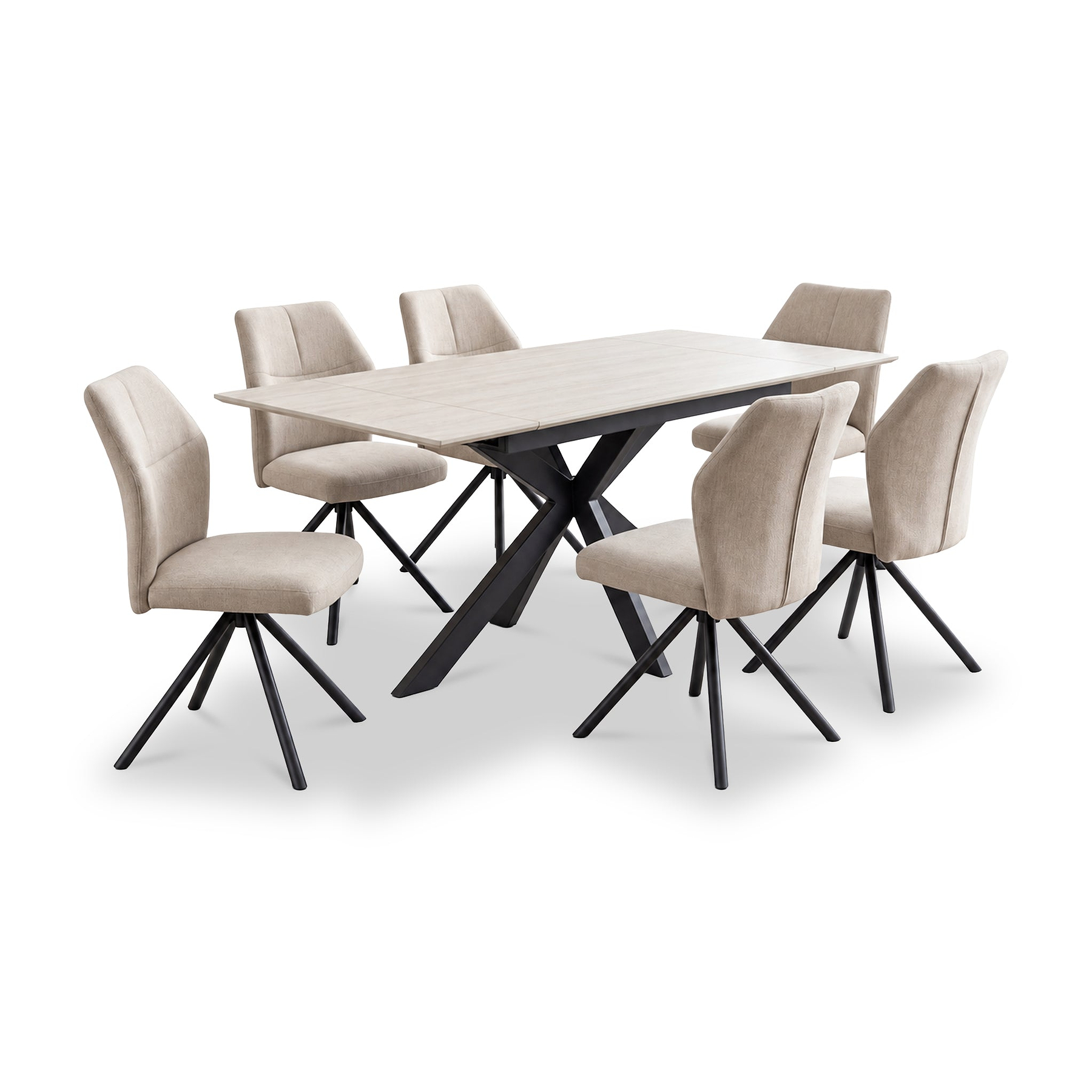 Vista 120cm 180cm Extending Ceramic Table with 6 Sedna Dining Chairs from Roseland Furniture