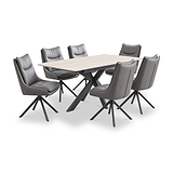 Vista 120cm 180cm Extending Ceramic Table with 6 Sable Dining Chairs Grey from Roseland Furniture