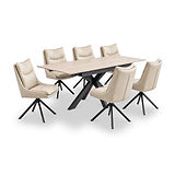 Vista 120cm 180cm Extending Ceramic Table with 6 Sable Dining Chairs Stone from Roseland Furniture