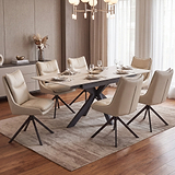 Vista 120cm 180cm Extending Ceramic Table with 6 Sable Dining Chairs Stone from Roseland Furniture