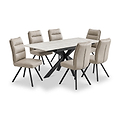 Vista 120cm 180cm Extending Ceramic Table with 6 Tate Dining Chairs Taupe from Roseland Furniture