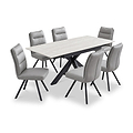 Vista 120cm 180cm Extending Ceramic Table with 6 Tate Dining Chairs Light Grey from Roseland Furniture