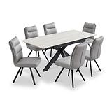 Vista 120cm 180cm Extending Ceramic Table with 6 Tate Dining Chairs Light Grey from Roseland Furniture