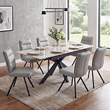Vista 120cm 180cm Extending Ceramic Table with 6 Tate Dining Chairs Light Grey from Roseland Furniture