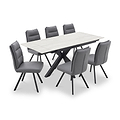 Vista 120cm 180cm Extending Ceramic Table with 6 Tate Dining Chairs Dark Grey from Roseland Furniture
