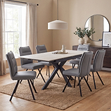 Vista 120cm 180cm Extending Ceramic Table with 6 Tate Dining Chairs Dark Grey from Roseland Furniture