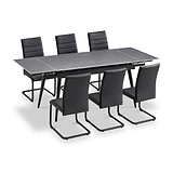 Avaston 120cm-180cm Grey Extending Table with 6 Black Aeron Dining Chairs from Roseland Furniture