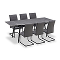 Avaston 120cm-180cm Grey Extending Table with 6 Grey Aeron Dining Chairs from Roseland Furniture