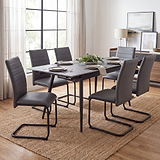 Avaston 120cm-180cm Grey Extending Table with 6 Grey Aeron Dining Chairs from Roseland Furniture