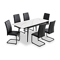 Avaston 120cm-180cm White Extending Table with 6 Black Aeron Dining Chairs from Roseland Furniture
