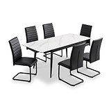 Avaston 120cm-180cm White Extending Table with 6 Black Aeron Dining Chairs from Roseland Furniture