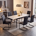 Avaston 120cm-180cm White Extending Table with 6 Black Aeron Dining Chairs from Roseland Furniture