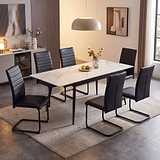 Avaston 120cm-180cm White Extending Table with 6 Black Aeron Dining Chairs from Roseland Furniture