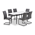 Avaston 120cm-180cm White Extending Table with 6 Grey Aeron Dining Chairs from Roseland Furniture
