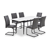 Avaston 120cm-180cm White Extending Table with 6 Grey Aeron Dining Chairs from Roseland Furniture