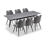 Avaston 120cm 180cm Extending Grey Table with 6 Delvine Dining Chairs from Roseland Furniture