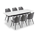 Avaston 120cm 180cm Extending White Table with 6 Delvine Dining Chairs from Roseland Furniture