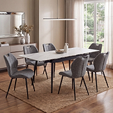 Avaston 120cm 180cm Extending White Table with 6 Delvine Dining Chairs from Roseland Furniture