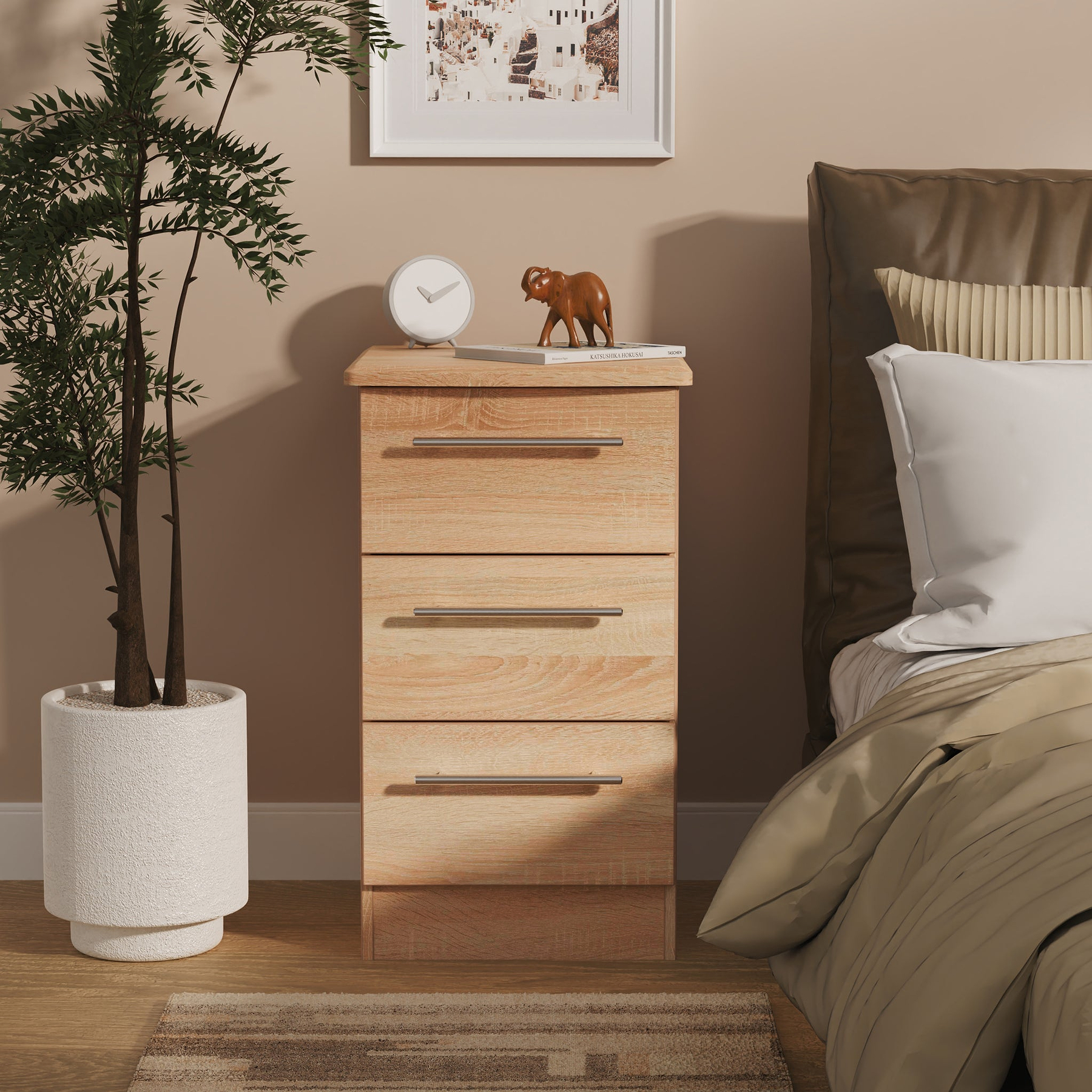 Bramwell 3 Drawer Bedside Oak from Roseland Furniture