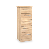 Bramwell 5 Drawer Tallboy Oak from Roseland Furniture