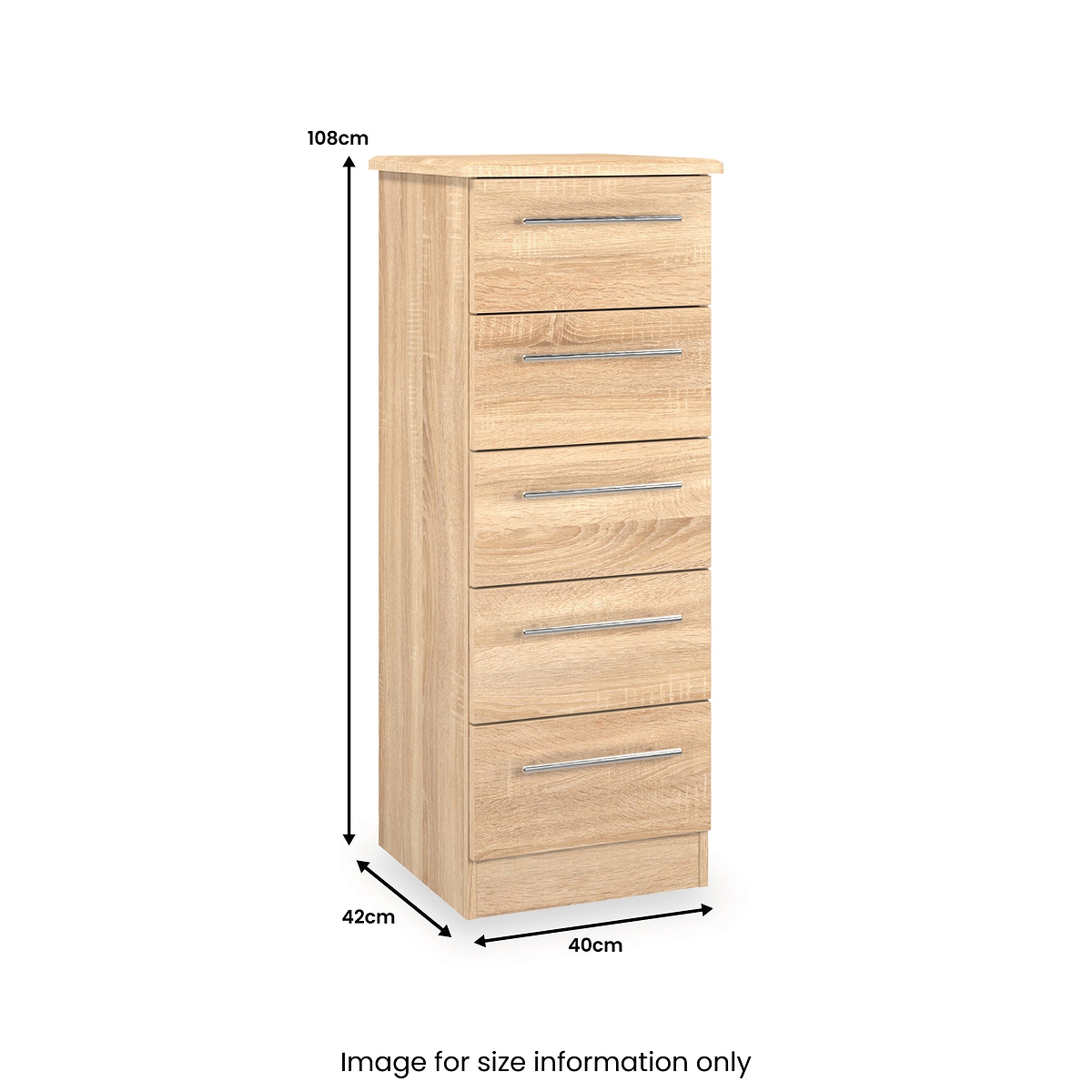 Bramwell 5 Drawer Tallboy Oak from Roseland Furniture