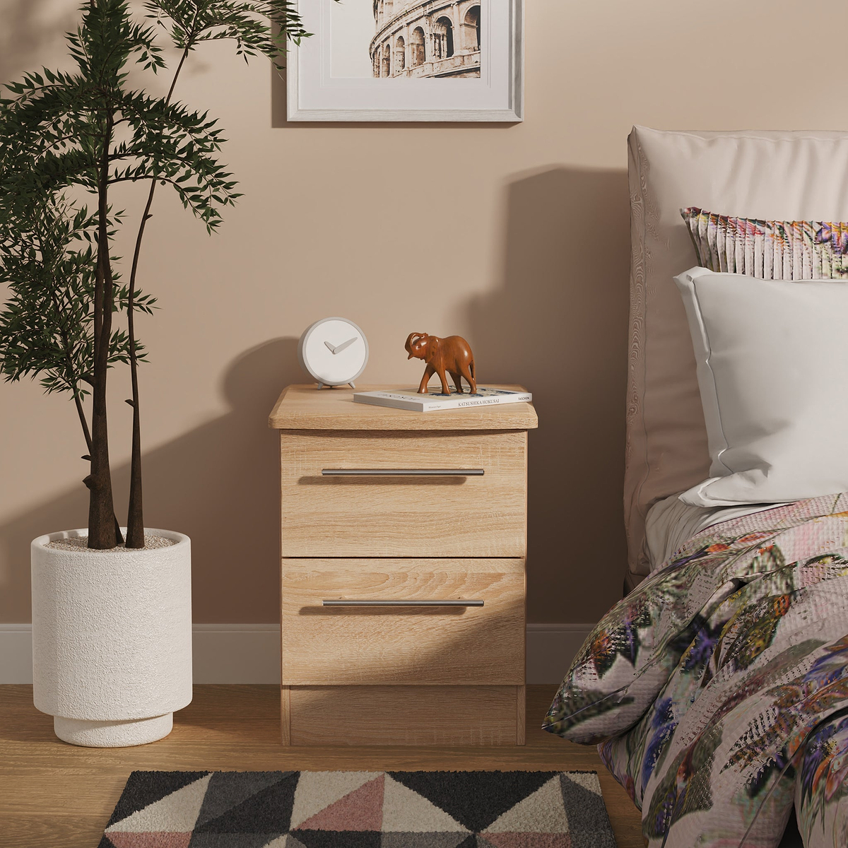 Bramwell 2 Drawer Bedside Oak from Roseland Furniture