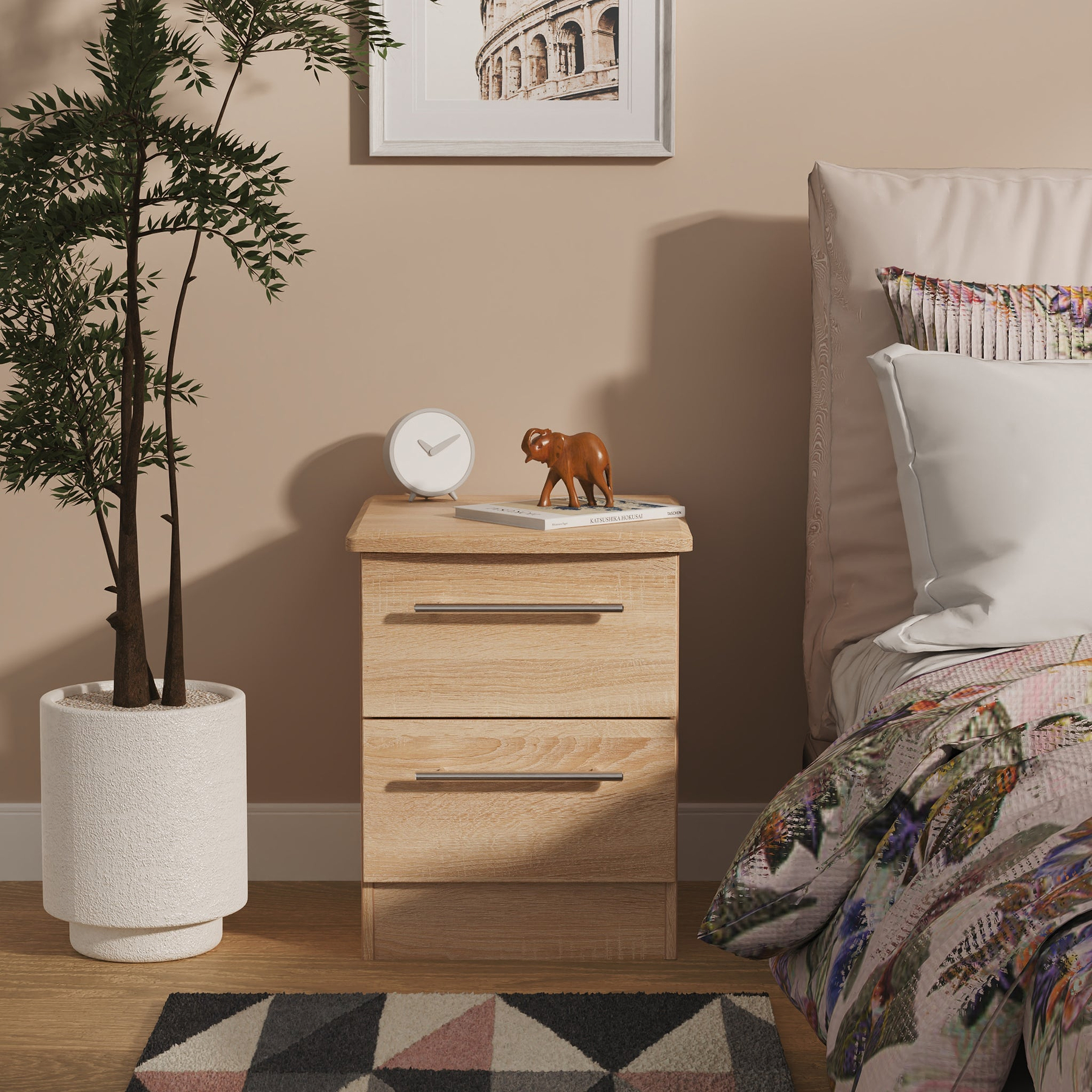 Bramwell 2 Drawer Bedside Oak from Roseland Furniture