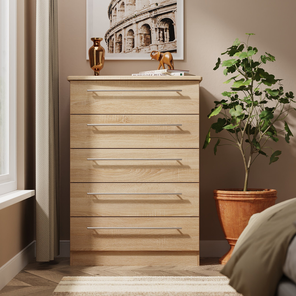 Bramwell 5 Drawer Chest Oak from Roseland Furniture