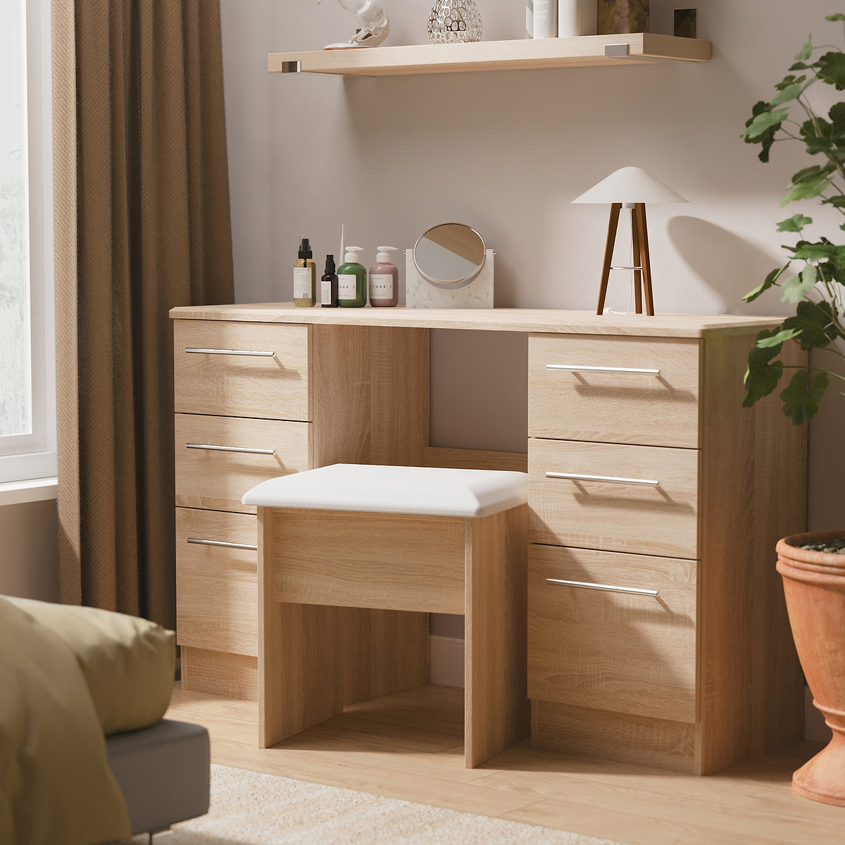 Bramwell 6 Drawer Desk Oak from Roseland Furniture