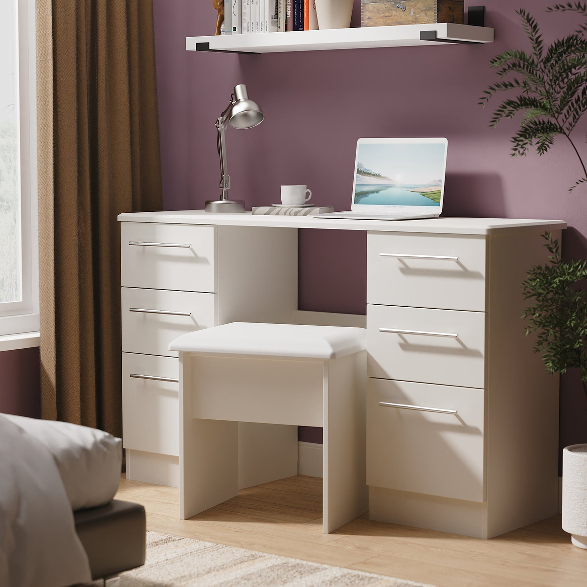 Bramwell 6 Drawer Desk Grey  from Roseland Furniture
