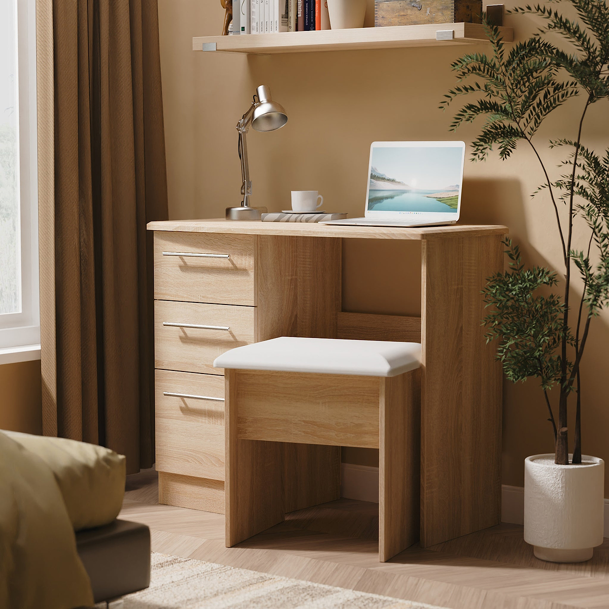 Bramwell 3 Drawer Dressing Table Oak from Roseland Furniture