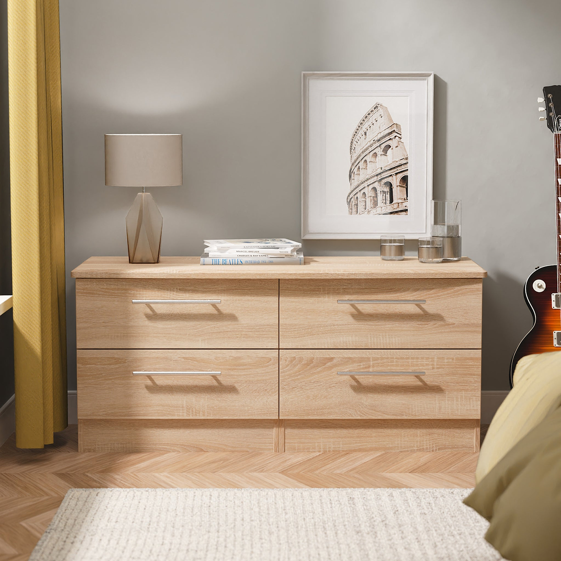 Bramwell 4 Drawer Low Storage Oak from Roseland Furniture